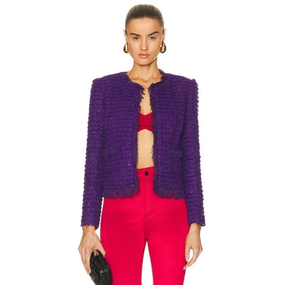L’Agence Women's Angelina Tweed Blazer Boucle Jacket Deep Violet Purple Size 0
